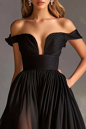 Sort Off The Shoulder A Line Chiffon Prom Kjole